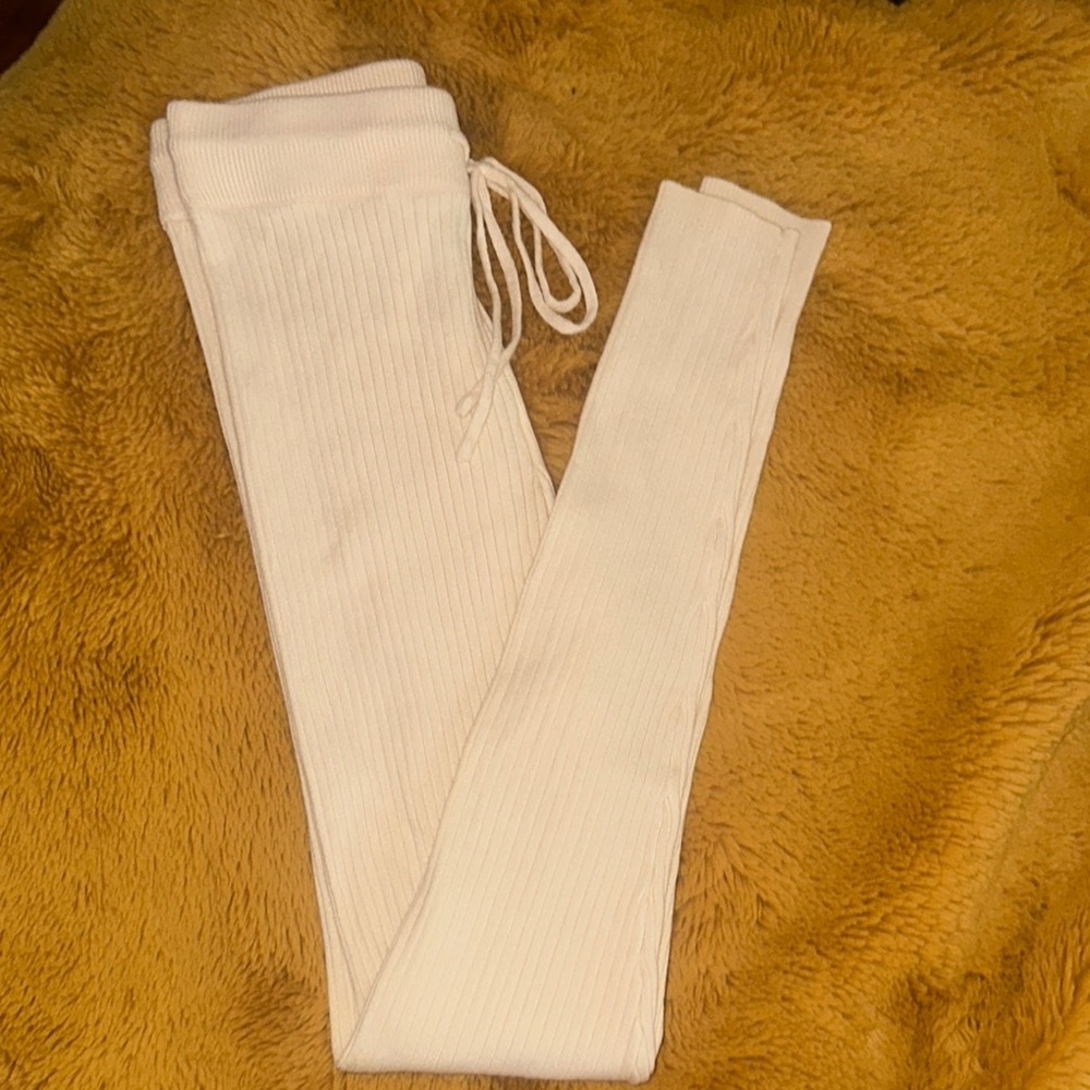 Cozy Ribbed Knit Cream Pants